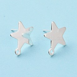201 ステンレススチールスタッドピアス金具  水平ループと316ステンレススチールピン付き  スター  925銀メッキ  15x13mm  穴：1.4mm  ピン：0.7mm&nbsp;STAS-K241-05S