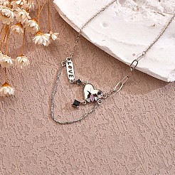 Pink Cubic Zirconia Heart & Word Love Pendant Necklace&nbsp;JN1076A