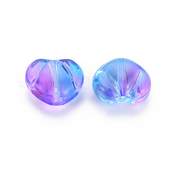 ツートン透明スプレー塗装ガラスビーズ  ハート  ミディアム蘭  10.5x12x6.5mm  穴：1mm&nbsp;GLAA-T022-24-C01