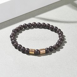 Natural Wood Round Beaded Stretch Bracelet with Synthetic Hematite for Men Women&nbsp;BJEW-JB07549