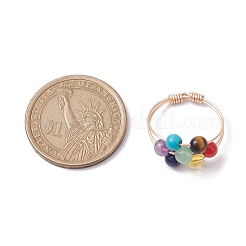 Natural & Synthetic Mixed Gemstone Round Beaded Chakra Theme Fringer Ring&nbsp;RJEW-TA00107