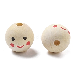 プリントされたシマウッドヨーロピアンビーズ  笑顔の模様で丸い  パパイヤホイップ  28.5x27.5mm  穴：6.5mm&nbsp;WOOD-G023-14C