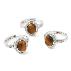 Natural Gemstone Oval Adjustable Ring&nbsp;RJEW-A020-01P