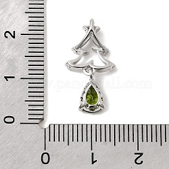 真鍮製マイクロパヴェキュービックジルコニアペンダント  クリスマスツリーのチャーム  ラックめっき  長持ちメッキ  カドミウムフリー＆鉛フリー  プラチナ  20.5x11x4mm  穴：4x2.5mm&nbsp;KK-L258-01P-C01