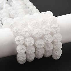 つや消しクラックルガラスビーズ  染め  ラウンド  合成結晶  ホワイト  10mm  穴：1mm  約39~42個/連  15インチ&nbsp;CCG-10D-37