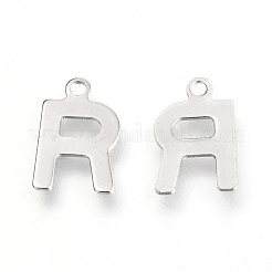 変色しない201ステンレススチールチャーム  アルファベット  文字.r  12x7.6x0.6mm  穴：1.4mm&nbsp;X-STAS-C021-06P-R