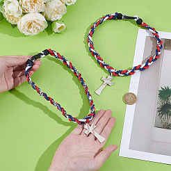 2Pcs Stainless Steel Baseball Cross Pendant Braided Nylon Cord Necklaces&nbsp;NJEW-UN0001-83