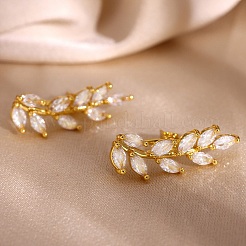 Brass Pave Cubic Zirconia Stud Earrings for Women&nbsp;KK-CBADCD7-01G