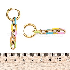 304ステンレススチールフープピアス  アズキチェーンチャーム  ゴールドカラー  ミックスカラー  52x8mm&nbsp;EJEW-JE06983