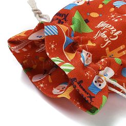 クリスマステーマの布プリント収納バッグ  巾着袋  長方形  レッド  20x15x0.4cm&nbsp;ABAG-F010-02C-03