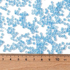 ガラスシードビーズ  透明な内側の色の光沢  丸い穴  ラウンド  ドジャーブルー  3x2mm  穴：1mm  約14850個/セット&nbsp;SEED-XCP0001-31