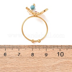304ステンレススチール製キュービックジルコニアカフオープンリング  蝶  プラスチック製のビーズと  ゴールドカラー  18mm&nbsp;RJEW-D354-01A-G