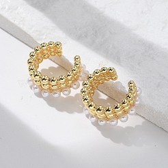 Rack Plating Brass Cuff Earrings with Plastic Pearl Beaded&nbsp;EJEW-D064-02G