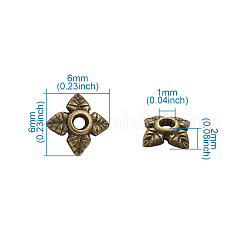 チベット風ビーズキャップ  花  アンティークブロンズ  6x6x2mm  穴：1mm&nbsp;TIBEB-TA0001-11-NR
