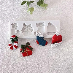 DIY Christmas Candy Cane & Gift Box & Sock & Hat Fondant Food Grade Silicone Molds&nbsp;XMAS-PW0001-027