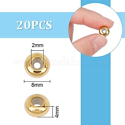 ステンレススチールビーズ20個  内部のゴムと  スライダービーズ  ロンデル  ゴールドカラー  8x4mm  穴：2mm&nbsp;STAS-UN0053-64