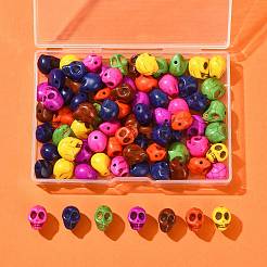 80個8色合成ターコイズビーズ  染め  ハロウィンの頭蓋骨  ミックスカラー  12x10x11mm  穴：1mm  10個/カラー&nbsp;TURQ-FS0001-08