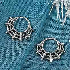 Spider Web 316 Surgical Stainless Steel Hoop Earrings&nbsp;EJEW-G416-40AS