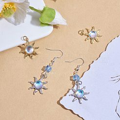 4個2色ガラスペンダント  真鍮製のパーツとジャンプリング付き  太陽  プラチナ·ゴールデン  22.5x20x5.5mm  2個/カラー&nbsp;GLAA-SZ0001-91
