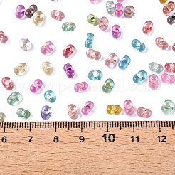 ベーキングペイント透明ガラスシードビーズ  銀並ぶ  ピーナッツ  ミックスカラー  5.5~6.5x3.5~4x3~3.5mm  穴：1.2~1.4mm  約4500個/ポンド&nbsp;SEED-N006-05