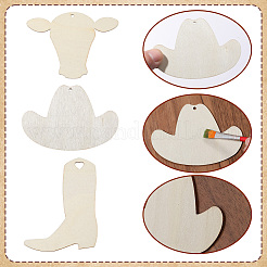 30Pcs 3 Styles Cowboy Boy Theme Unfinished Wood Pendants&nbsp;WOOD-SP0001-47