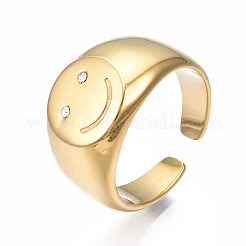 304ステンレススチールの笑顔オープンカフリング  女性のための分厚いリング  ゴールドカラー  usサイズ8 1/4(18.3mm)&nbsp;RJEW-T023-90G