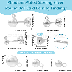12Pcs 3 Styles Sterling Silver Round Ball Stud Earring Findings&nbsp;FIND-BBC0004-60