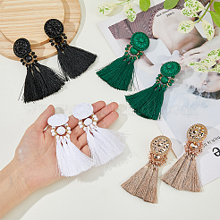 4 Pairs 4 Colors Polyester Tassel Dangle Stud Earrings&nbsp;EJEW-FI0002-41