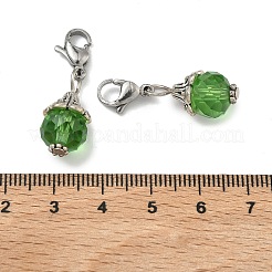 ガラスチャーム  304ステンレススチールのロブスタークロウ留め金と合金金具付き  春の緑  30mm  ビーズ：10mm  クラスプ：12x7x3.5mm。&nbsp;HJEW-PH01287-14