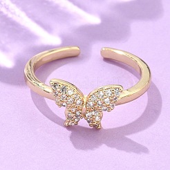 Adjustable Brass Micro Pave Clear Cubic Zirconia Cuff Rings&nbsp;RJEW-G096-42G