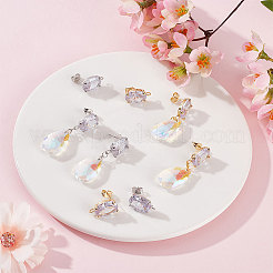 6 Pairs 2 Colors Brass Micro Pave Clear Cubic Zirconia Oval Stud Earring Findings&nbsp;KK-BBC0007-30