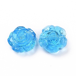 手作りのランプワークフラワービーズ  ローズ  ディープスカイブルー  18x18x9.5mm  穴：1~1.6mm&nbsp;X-LAMP-C004-05D