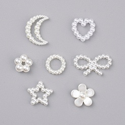 アクリルパールカボション  イミテーションシェル＆パール  花  リング  スター  ムーン  ハートやちょう結び  ホワイト  210個/セット&nbsp;MACR-X0020-01