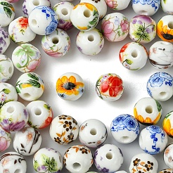 64Pcs 8 Colors Flower Printed Floral Printed Porcelain Beads&nbsp;PORC-FS0001-06
