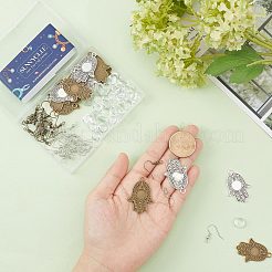 DIYのブランクドームイヤリング製作キット  トレイ付きハムサハンド合金ペンダントを含む  半円形のガラスカボション  真鍮のピアスフック  アンティークブロンズ＆アンティークシルバー  120個/箱&nbsp;DIY-SC0021-59