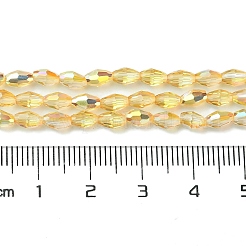 透明電気メッキガラスビーズ連売り  半分メッキ  多面カット  双円錐形  ゴールド  5x3.5mm  穴：0.9mm  約93~95個/連  18.7~19.29インチ（47.5~49cm）&nbsp;GLAA-K064-04A-HP01