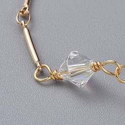 バイコンオーストリアクリスタルビーズブレスレット  18KGP本金メッキ真鍮リンクバーチェーン付き  真鍮チェーンエクステンダーとカニカン  ミックスカラー  7-1/4インチ（18.5cm）&nbsp;BJEW-JB04806