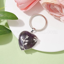Natural Amethyst & Brass Heart Pendant Keychains&nbsp;KEYC-JKC00658-03