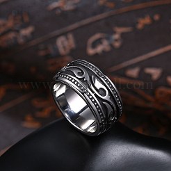 メンズステンレススチールフィンガー指輪  ワイドバンドリング  アンティークシルバー  usサイズ9（18.9mm）&nbsp;RJEW-BB29955-9