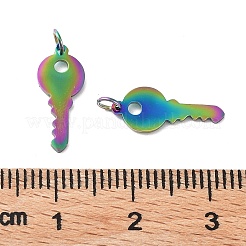 イオンプレーティング（IP）304ステンレススチールチャーム  レーザー切断  丸カン付き  キー  虹色  15x6x0.7mm  丸カン：3x0.4ミリ  2.2mm内径&nbsp;A-STAS-S116-070M