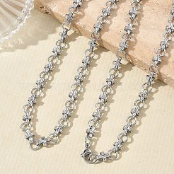 304ステンレススチール製のバー＆リングリンクチェーンネックレス＆ブレスレットセット  ステンレス鋼色  650mm&nbsp;SJEW-D091-10P