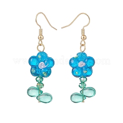 Lampwork Flower & Glass Flower of Life Dangle Earrings&nbsp;EJEW-TA00144
