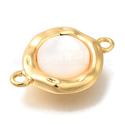 Brass Pave Natural White Shell Flat Round Connector Charms&nbsp;KK-K388-79G