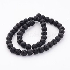 天然溶岩岩ビーズ連売り  ブラック  ラウンド  8mm  穴：1mm  約47個/連  15インチ&nbsp;X-G434-1