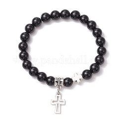 2Pcs Natural Obsidian & Mashan Jade Round Bead Stretch Bracelets&nbsp;BJEW-JB11599