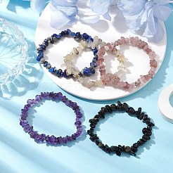 12つの星座天然混合宝石チップビーズストレッチブレスレットセット女性男性用  牡羊座  内径：2-1/8インチ（5.5cm）  5個/セット&nbsp;BJEW-JB10264-03