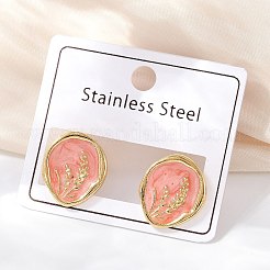 304 Stainless Steel Oval Stud Earrings&nbsp;STAS-D368-02G