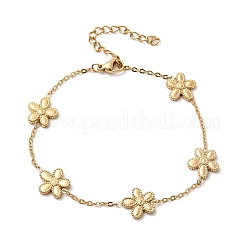 304ステンレススチールフラワーリンクブレスレット  女性用アズキチェーンブレスレット  イオンプレーティング（ip）  18KGP本金メッキ  8インチ（20.2cm）&nbsp;BJEW-G765-04G