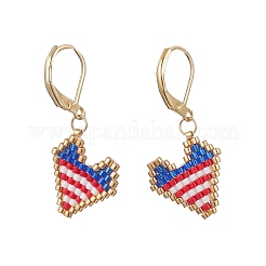 Heart Glass Seed Beaded Leverback Earrings&nbsp;EJEW-MZ00692