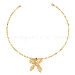 304ステンレススチール製蝶結びペンダントオープンチョーカーネックレス（女性用）  18KGP本金メッキ  内径：5.08インチ（12.9cm）  蝶結び：29.5x27mm&nbsp;NJEW-Z046-06G-02